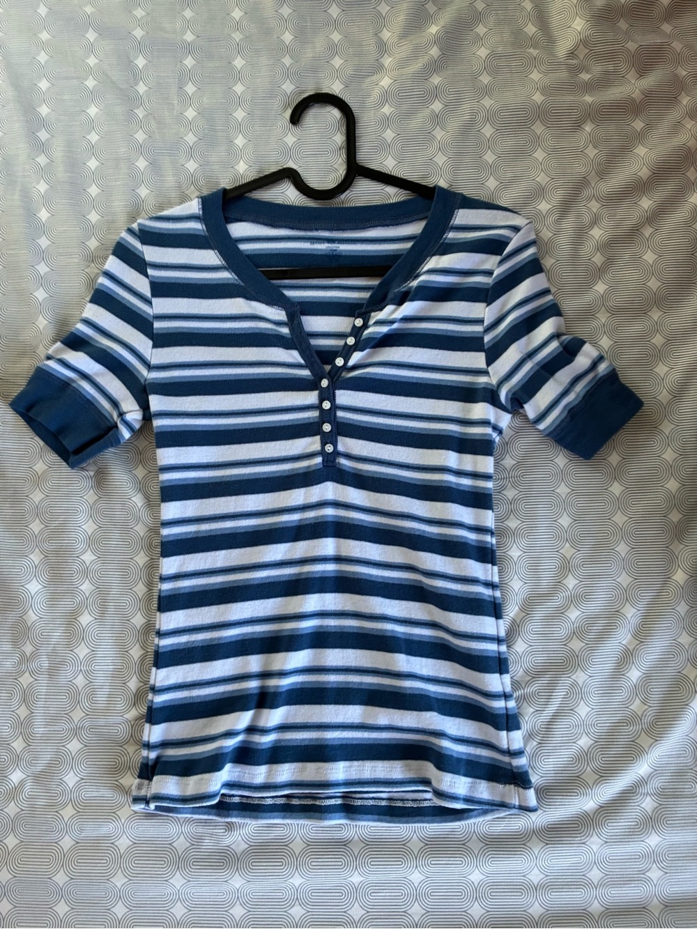 Brandy Melville Blue & White Striped Short Sleeve Henley Tee